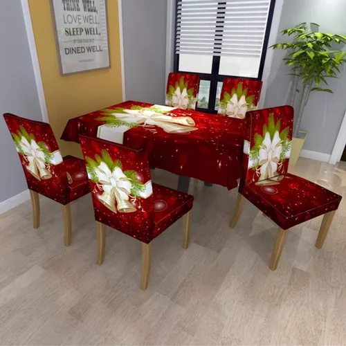 Vista 3 de Fundas para sillas de Navidad, fundas elásticas para sillas, fundas protectoras lavables para comedor, ceremonia, hotel, ChrismasBell - Paquete de 2