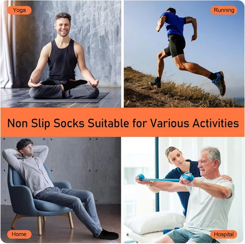 Vista 7 de GRPSKCOS Calcetines antideslizantes para hombre, calcetines de casa con empuñaduras, 3 pares antideslizantes para yoga, pilates, azulejos, pisos