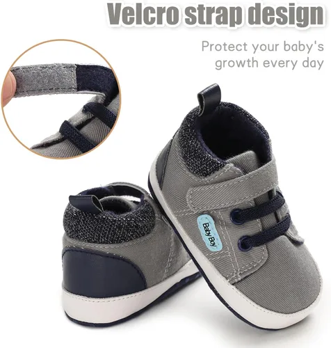 Vista 6 de Baby Girl Boy Sneakers Soft Sole First Walking Shoes Toddler High Top Sneakers First Walker Infant Crib Shoes Newborn Baby Canvas Shoes 0-18 Month