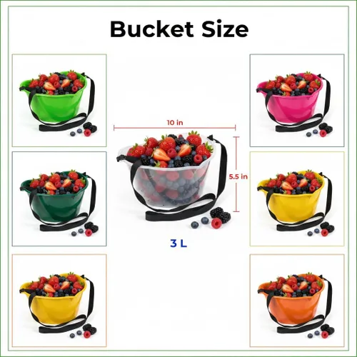 Vista 2 de Cesta de recolección de bayas - Cubo de recolección de frutas manos libres de 3L con correa ajustable (transparente)