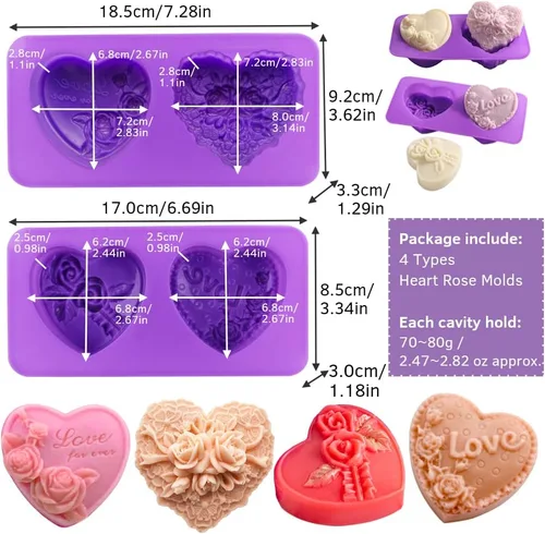 Vista 2 de Molde de silicona para jabón de corazón de rosa, molde de silicona con forma de amor en 3D, molde de fondant, pastel hecho a mano, chocolate
