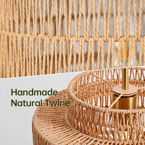 Vista 3 de 12.4” Candelabro de ratán boho, 1 luz, lámpara colgante tejida a mano, lámpara colgante rústica de estilo granja para isla de cocina, recámara