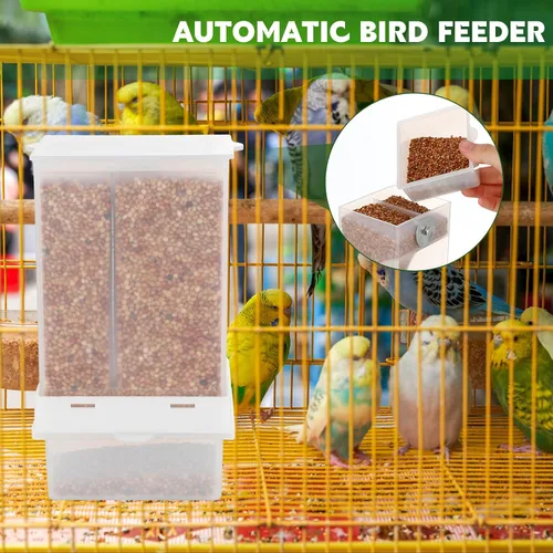 Vista 6 de Yaomiao 4 unidades de comederos para pájaros pequeños sin ensuciar, dispensador automático de agua para periquitos, alimentador de codornices