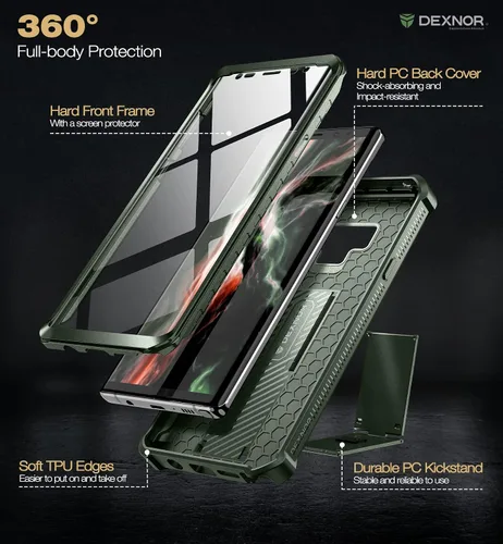 Vista 6 de Dexnor Funda de cuerpo completo para Samsung Galaxy Note 9/6.4 pulgadas, [protector de pantalla y soporte integrados] resistente protección de grado