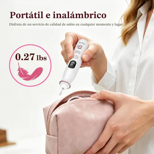 Vista 9 de PELCAS - Lima eléctrica de uñas, taladro de uñas inalámbrico de 10 velocidades con luz LED Blanco