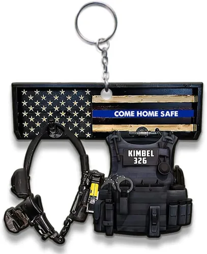 Vista 8 de Llavero personalizado de regalos de policía, llavero personalizado para él, papá A0.