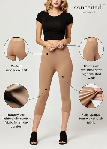 Vista 3 de High Waist Leggings in Shorts, Capri & Full Length - Ultra Soft Premium Fabric - 1" High Waistband - Regular & Plus