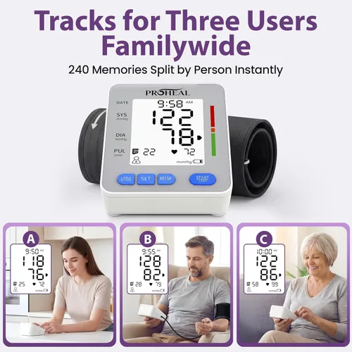 Vista 6 de Monitor de presión arterial para uso doméstico con brazalete grande para el brazo superior - Monitor de pulso parlante automático y máquina