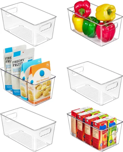 Vista 8 de Vtopmart - 2 unidades de contenedores de plástico transparente con asas para organizar y almacenar artículos y alimentos, ideales para cocina
