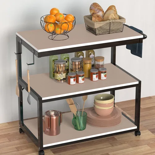 Vista 4 de Revestimientos de estantes beige para armarios de cocina, revestimiento de cajones no adhesivo para baño, revestimientos impermeables