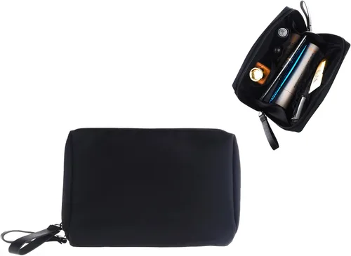 Vista 2 de Bolsa Pequeña de Maquillaje para Bolso Bolsa de Cosméticos Portátil Impermeable para Viaje Bolso de Maquillaje para Mujeres, Todo negro, Chico
