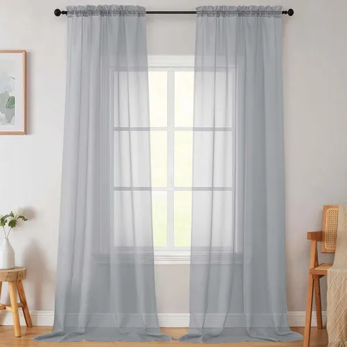 Vista 295 de 2 paneles de cortinas traslúcidas blancas para dormitorio, sala de estar, 96 pulgadas de largo, modernas, suaves, ligeras, con bolsillo para barra