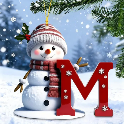 Vista 18 de Adornos de muñeco de nieve de Navidad, linda decoración de árbol de Navidad en forma de letra personalizada colgante, adorno colgante de bricolaje