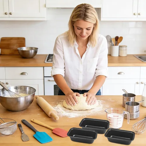 Vista 7 de Zddaoole Juego de 4 mini moldes para pan, 6 x 3.4 x 2 pulgadas, moldes pequeños para pan de plátano, moldes de acero inoxidable para pasteles