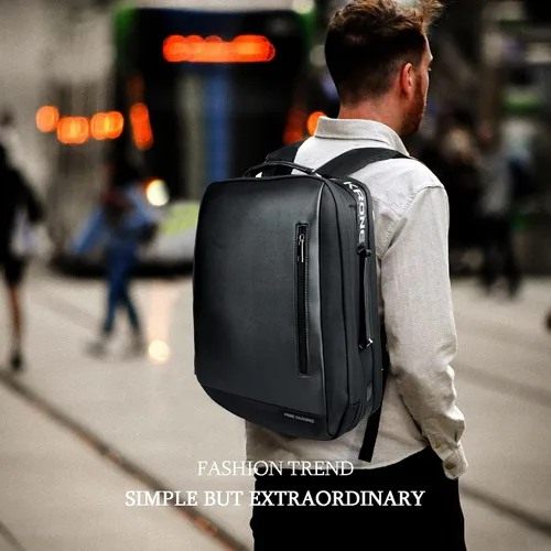 Vista 2 de Krone Kalpasmos Mochila antirrobo para hombres y mujeres, mochila impermeable de cuero de gran capacidad con organizador gris, color negro, Negro