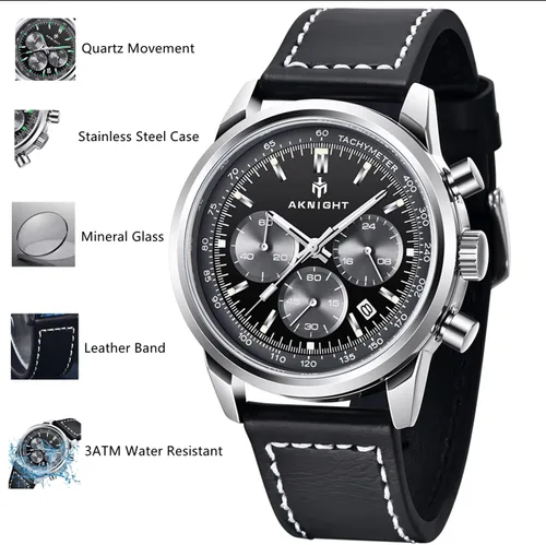 Vista 3 de Men Watch Watch for Men Waterproof Stainless Steel Chronograph Quartz Analog Fashion Business Sport Work Wrist Watches