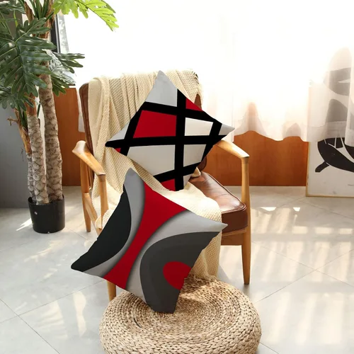 Vista 4 de Fundas de almohada rojas y negras de 16 x 16 pulgadas, almohadas rojas y negras para sofá, fundas de almohada decorativas abstractas
