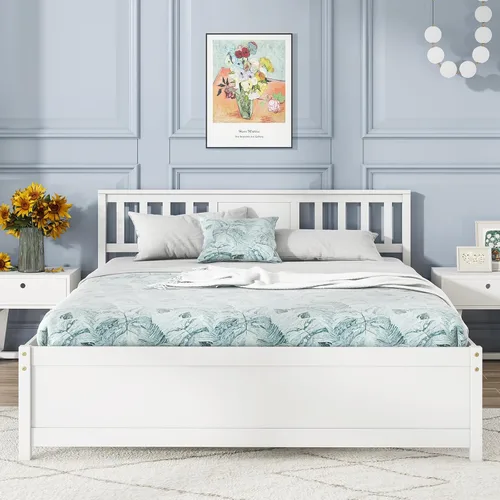 Vista 19 de Giantex Marco de cama individual con cabecero, cama de plataforma de madera maciza de mediados de siglo, cama de panel individual con soporte