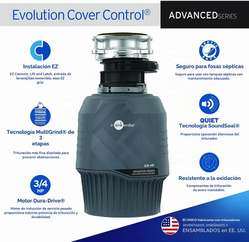 Vista 2 de InSinkErator Evolution Cover Control 3/4 HP Triturador de basura, Serie Avanzada EZ Connect Triturador de desperdicios de alimentos de alimentación