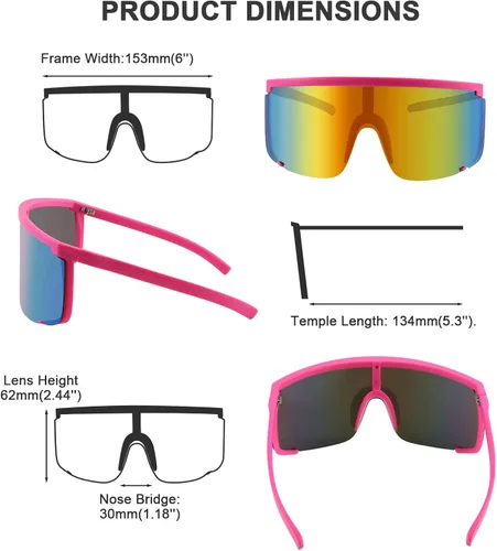 Vista 4 de Karsaer Vision Shield - Gafas de sol para hombres y mujeres, de gran tamaño, neón de los años 80 y 90, estilo deportivo, para ciclismo, esquí