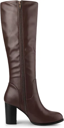 Vista 6 de Allegra K Botas altas hasta la rodilla con tacón redondo y puntera redonda para mujer