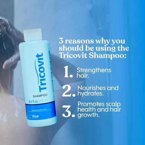 Vista 3 de Tricovit Champú para el crecimiento del cabello para mujeres y hombres, tratamiento del cuero cabelludo para adelgazamiento del cabello, regula