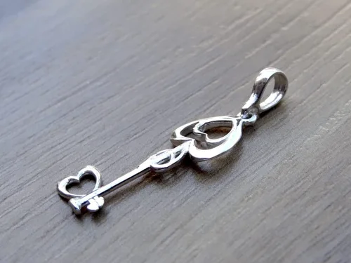Vista 6 de Love Heart Key Pendant Sterling Silver 925 Friendship Necklace Charm Fine Jewelry