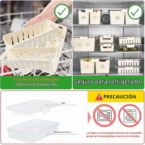 Vista 2 de Recipientes de barra de ensalada para refrigerador con mango de tapa, bandeja para verduras de almacenamiento de frutas Salad Prep Container with