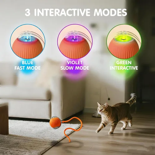 Vista 4 de Rocfish Juguetes interactivos para gatos de interior, bola de persecución automática inteligente para gatos (Naranja-N) Smart Automatic Cat Chase