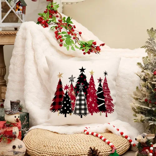 Vista 3 de AACORS Funda de almohada de Navidad de 45.7 x 45.7 cm con árbol de Navidad acuarela y estrellas, decoración festiva de granja de invierno para sofá