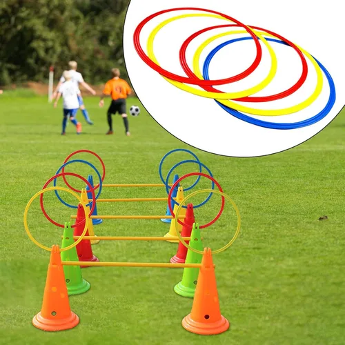 Vista 5 de Juego de anillos de entrenamiento de agilidad, 5 piezas de 11.8 in de PVC para ejercicios de fútbol, fútbol, baloncesto, niños y atletas