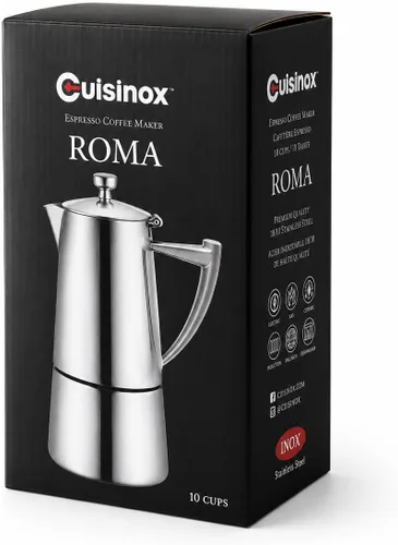 Vista 7 de CUISINOX Roma - Máquina de café expreso de acero inoxidable satinado para estufa, 10 tazas