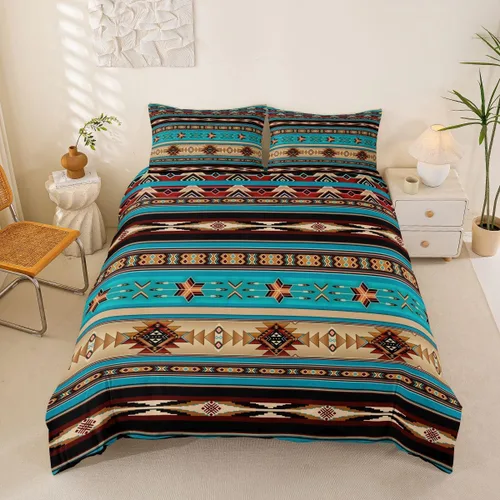 Vista 26 de Erosebridal Juego de funda de edredón estilo bohemio occidental tamaño individual, diseño de vaca atrapasueños del suroeste, juego de ropa de cama