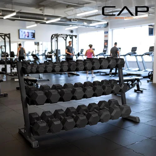 Vista 5 de CAP 280 LB, 550 LB, 1200 LB Dumbbell Set with Horizontal 2-3 Tier Rack, Rubber Hex Free Weights, Home Gym Weight Set for Strength Training
