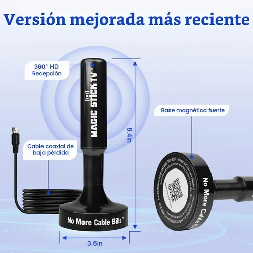 Vista 3 de Magic Stick TV Antena para Smart TV Interior, Canales Locales, MS-50 Negro