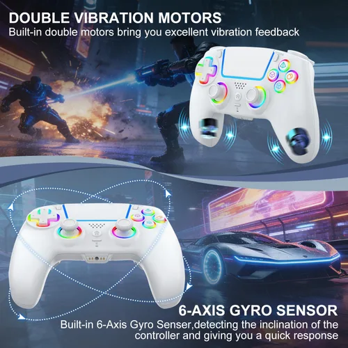 Vista 6 de BUERTT For PS5 Controller Wireless,Compatible with PS5 Pro/Slim/PC,Wireless Controller with 7 Colors RGB Light,Dual Vibration, Macro/Turbo Function