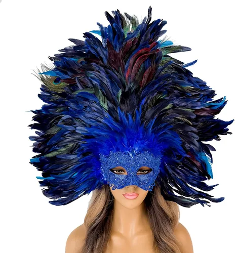 Vista 8 de Máscara veneciana para mascarada, máscara barroca de plumas de Mardi Gras, carnaval, máscara burlesque