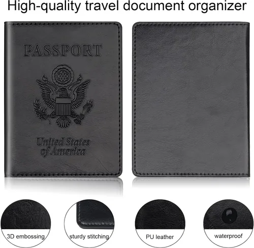 Vista 5 de Herain Soporte para pasaporte, funda para pasaporte, cartera para pasaporte, para mujeres y hombres, funda de pasaporte, protector de libreta