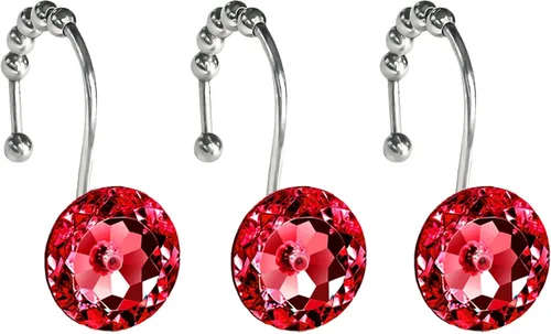 Vista 7 de Ganchos de cortina de ducha de cristal negro con diamantes para baño, 12 unidades, anillos de acero inoxidable plateados a prueba de óxido, colgador