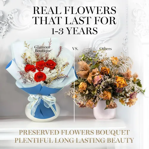 Vista 7 de GLAMOUR BOUTIQUE Ramo de flores preservadas, flores para siempre en una caja con hortensias y más, listo para regalo para aniversario, cumpleaños