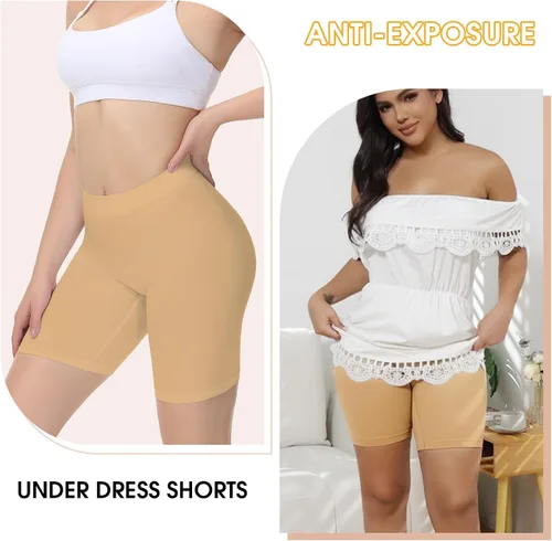 Vista 2 de Yeblues Pantalones cortos para debajo de los vestidos para mujer, paquete de 3 pantalones cortos antirozaduras, pantalones cortos refrescantes