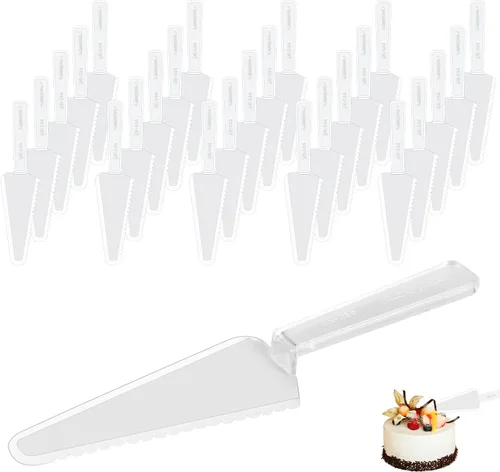 Vista 8 de 50 piezas desechables de plástico cortador de tartas, espátula de plástico negro para tartas, utensilios de servir desechables para pizza