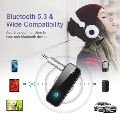 Vista 5 de Adaptador AUX Bluetooth para automóvil, receptor Bluetooth 5.3 y transmisor para automóvil viejo/estéreo doméstico/TV, adaptador de audio