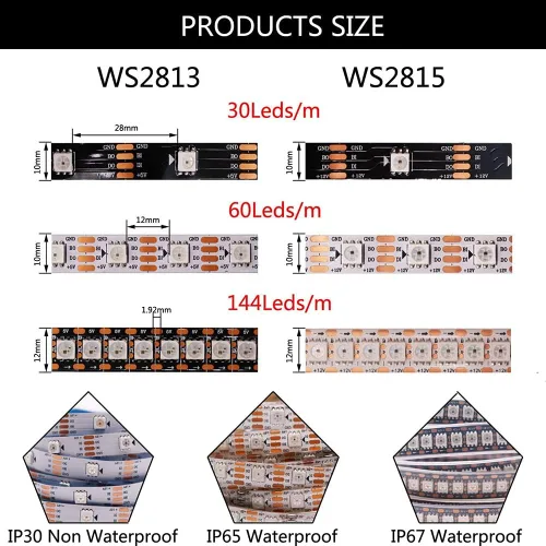 Vista 4 de WS2815 Tira de LED RGB direccionable individualmente (actualizado WS2812B) 3.2ft 144Pixels Smart Flexible Dream Luz LED de doble señal a todo