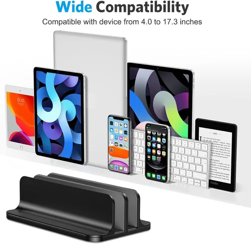 Vista 3 de OMOTON Soporte vertical para computadora portátil [versión doble actualizada], soporte de escritorio de aluminio para Mac Book con base ajustable