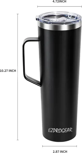 Vista 3 de Ezprogear Taza de acero inoxidable de 34 oz con asa Taza aislada de doble pared para viajes (negro)
