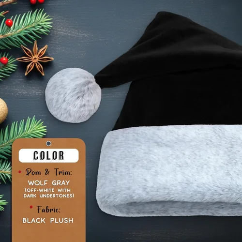 Vista 5 de Sombrero de Santa Hexonomy, Terciopelo, Borde de Piel Sintética - Suave y Cálido Peludo, Tocado de Navidad de Lujo - Adulto, Talla Única, Talla única