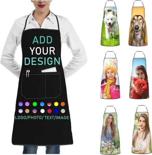 Vista 24 de Delantal personalizado con 2 bolsillos, personalizable con nombre, texto, logotipo, foto, cocina, horneado, delantal de cocina para mujeres y hombres