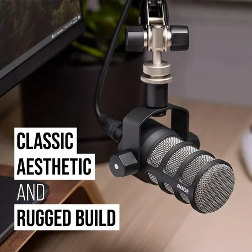 Vista 3 de Micrófono de transmisión dinámica cardioide PodMic RØDE: salida XLR, requiere interfaz de audio (RØDECaster, AI-1 o similar). Para conectar y usar