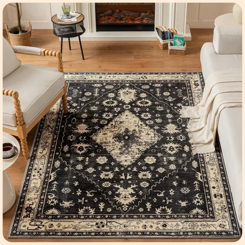 Vista 253 de Istana Alfombra larga antideslizante de 2.5 x 8 para el hogar, para pasillo y cocina, lavable, sedosa y suave al tacto, elegante, color azul y marfil